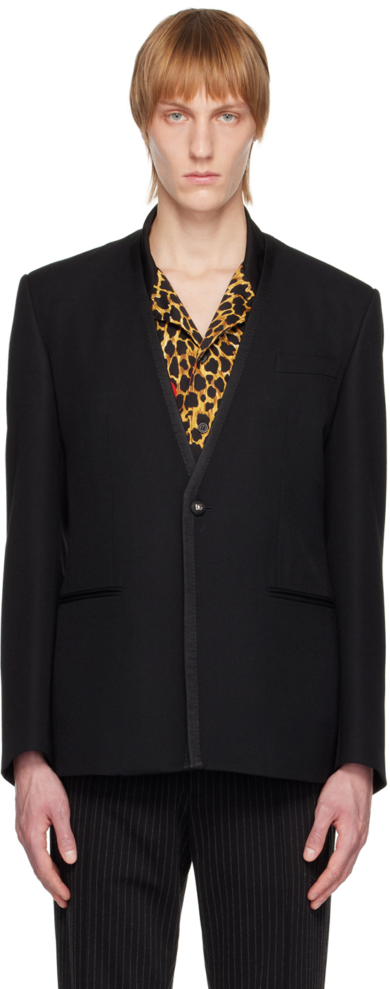 Dolce & Gabbana Black Button Blazer In N0000 Nero