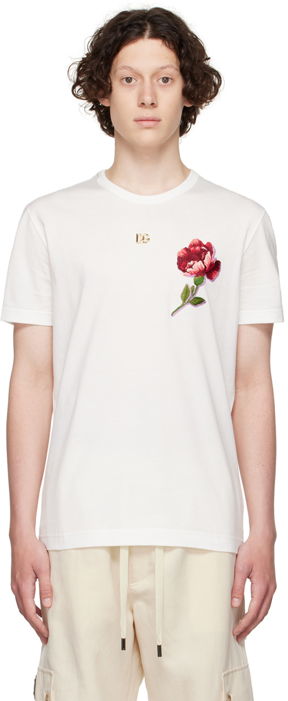 Rettidig indeks punkt White Cotton T-Shirt by Dolce & Gabbana on Sale