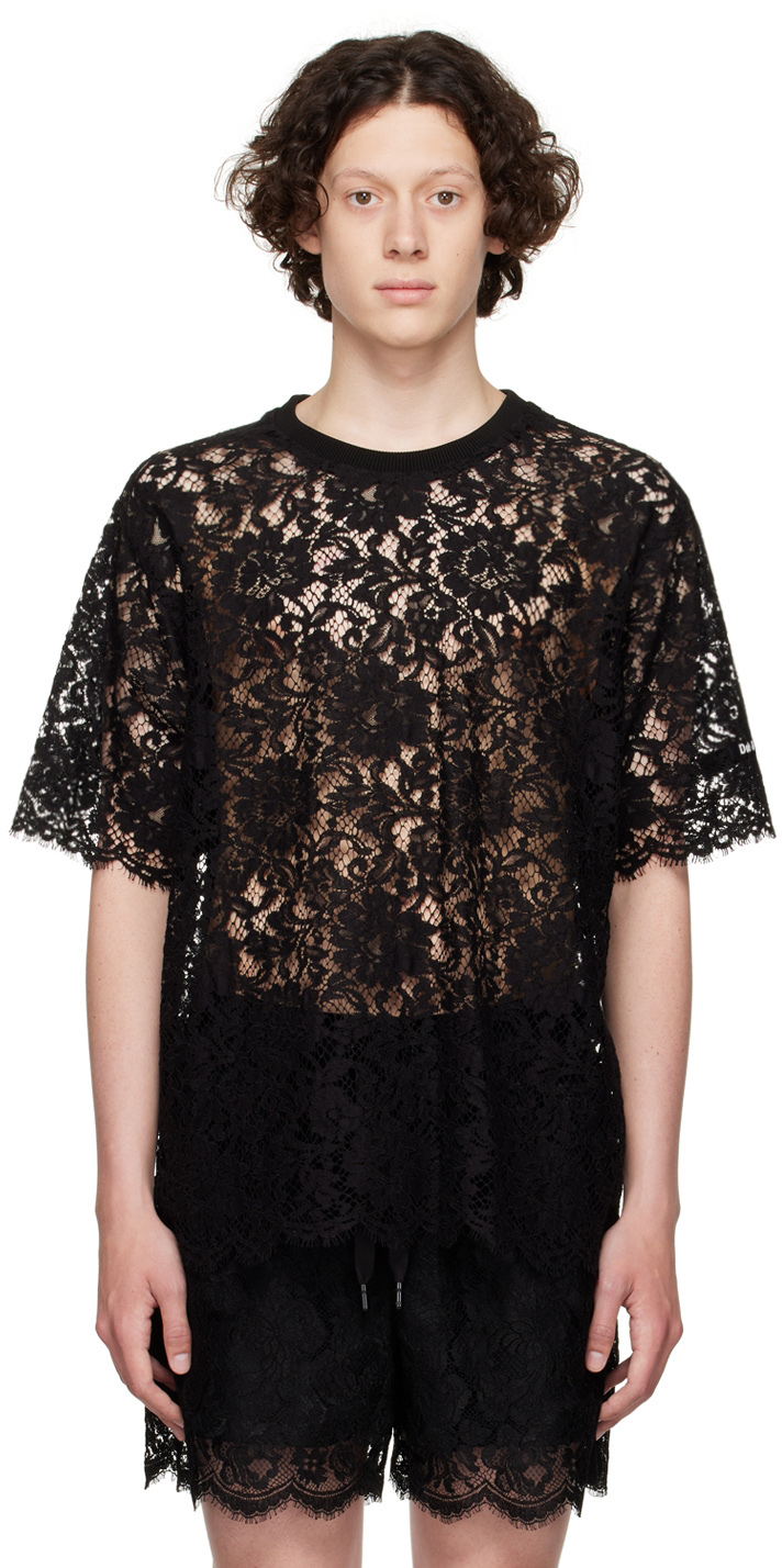 Forbigående eksekverbar industri Dolce & Gabbana: Black Lace T-Shirt | SSENSE