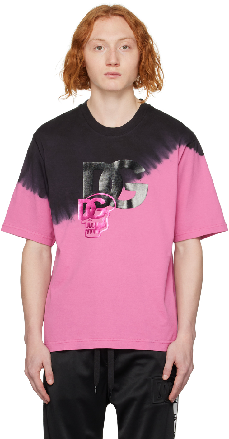 Dolce & Gabbana: Black & Pink Tie-Dye T-Shirt | SSENSE
