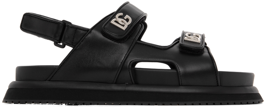 Shop Dolce & Gabbana Black Nappa Calfskin Sandals In 80999 Nero