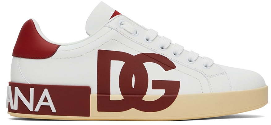 Dolce & Gabbana: White & Red Portofino Low-Top Sneakers | SSENSE