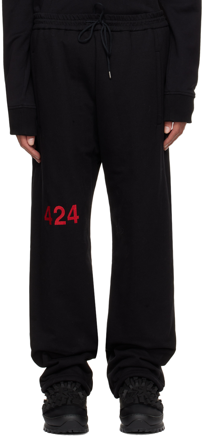 424: Black Embroidered Lounge Pants | SSENSE