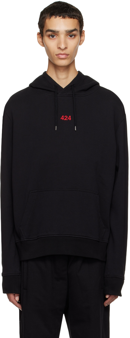 424 Black Embroidered Hoodie In 99 Black