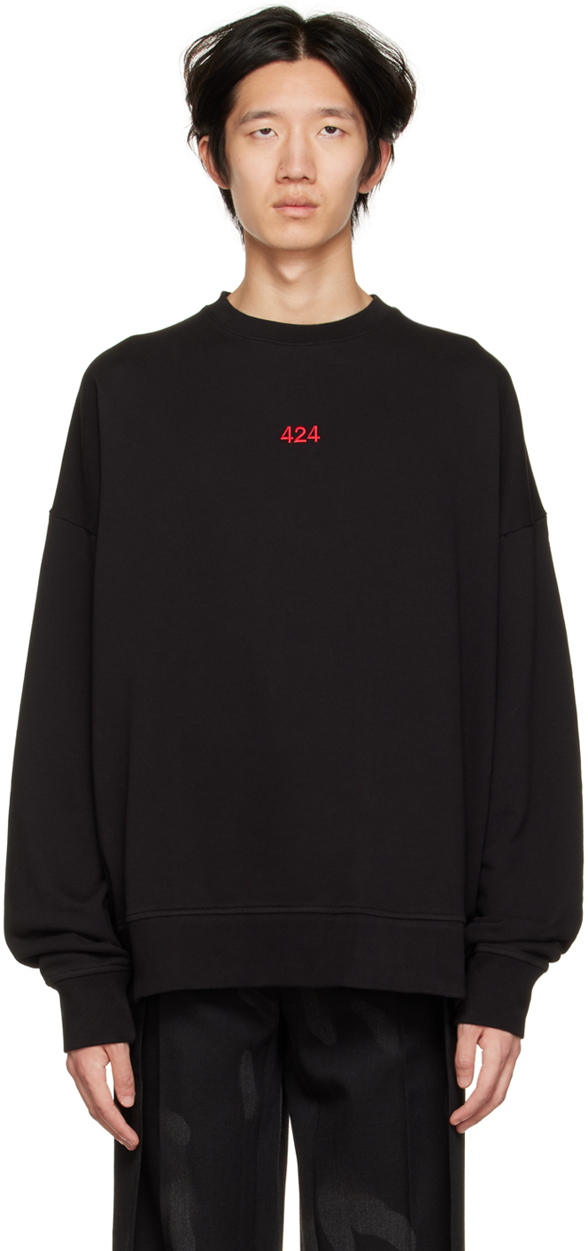 Shop 424 Black Embrodiered Sweatshirt In 99 Black