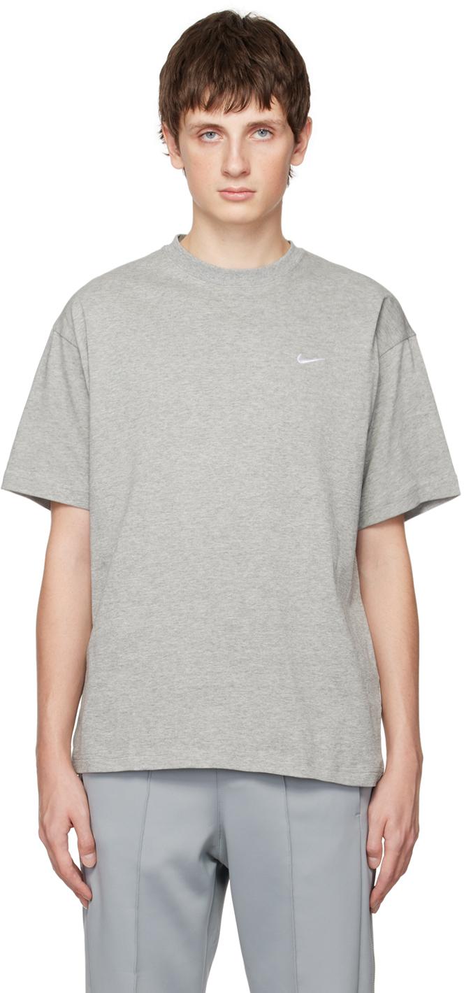 Nike Gray Solo Embroidered T-shirt In Dk Grey Heather/whit