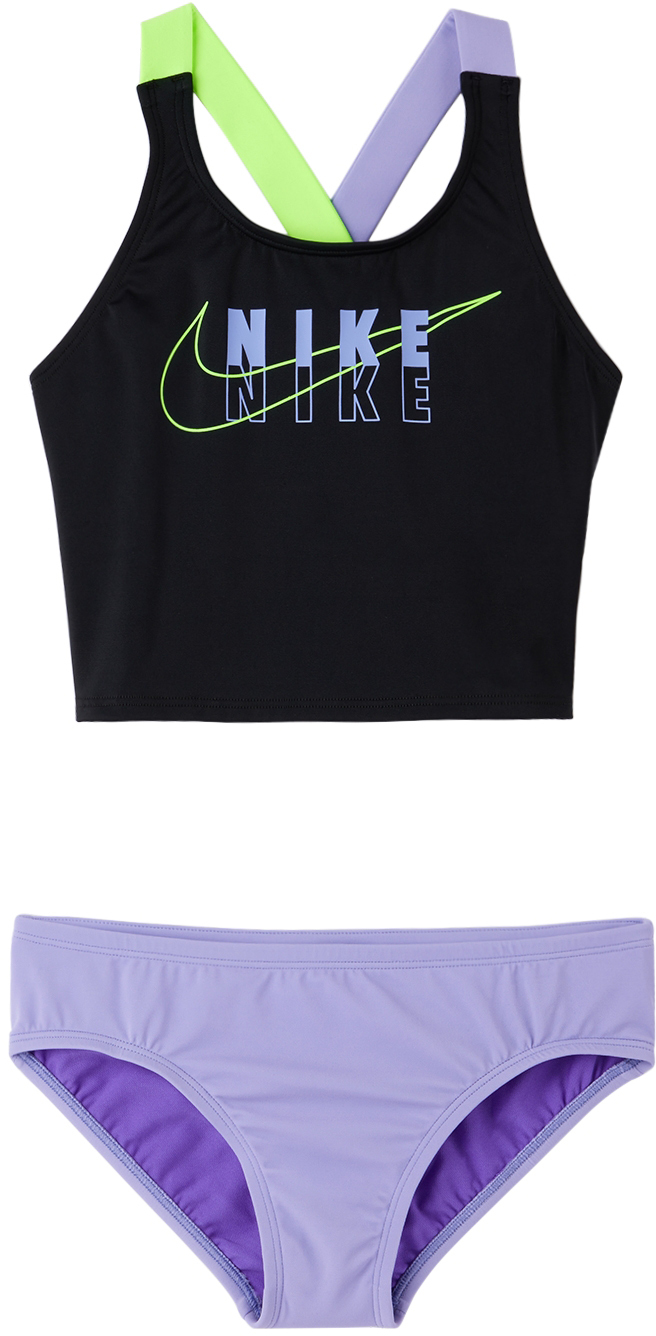 SSENSE Girls Sport & Swimwear Swimwear Swimsuits Kids Black & Purple Reflect Logo Swimsuit Set 