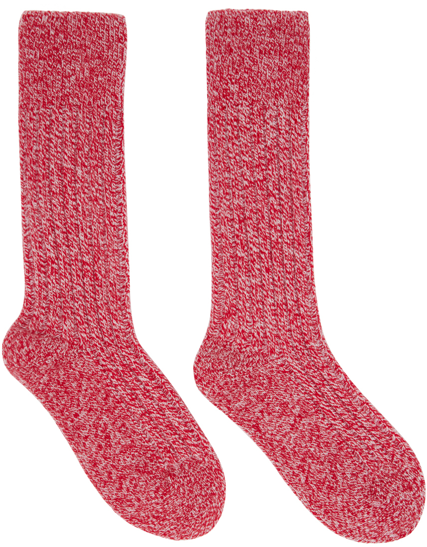 The Elder Statesman: Red & White Marled Socks | SSENSE Canada