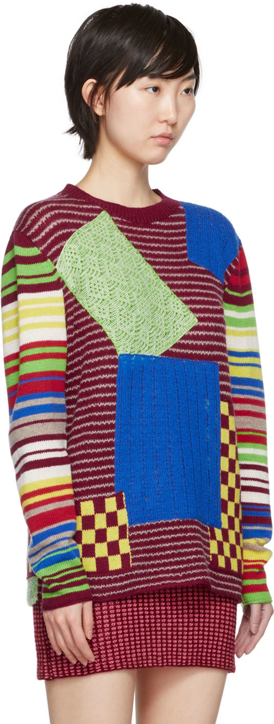 THE ELDER STATESMAN RED PATCHWORK SWEATER