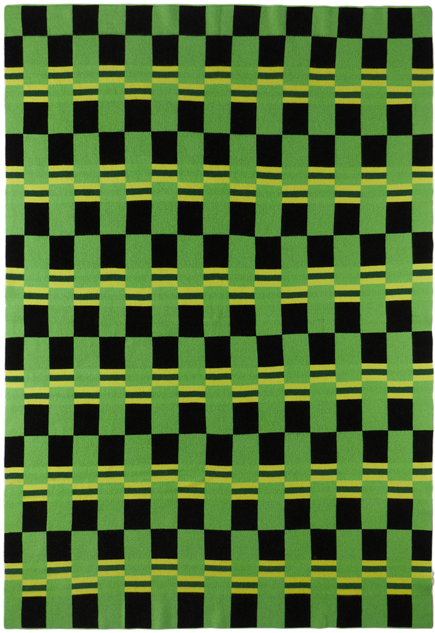 The Elder Statesman Green & Black Stretch Checker Blanket In Mtc/blk/lmn/pne