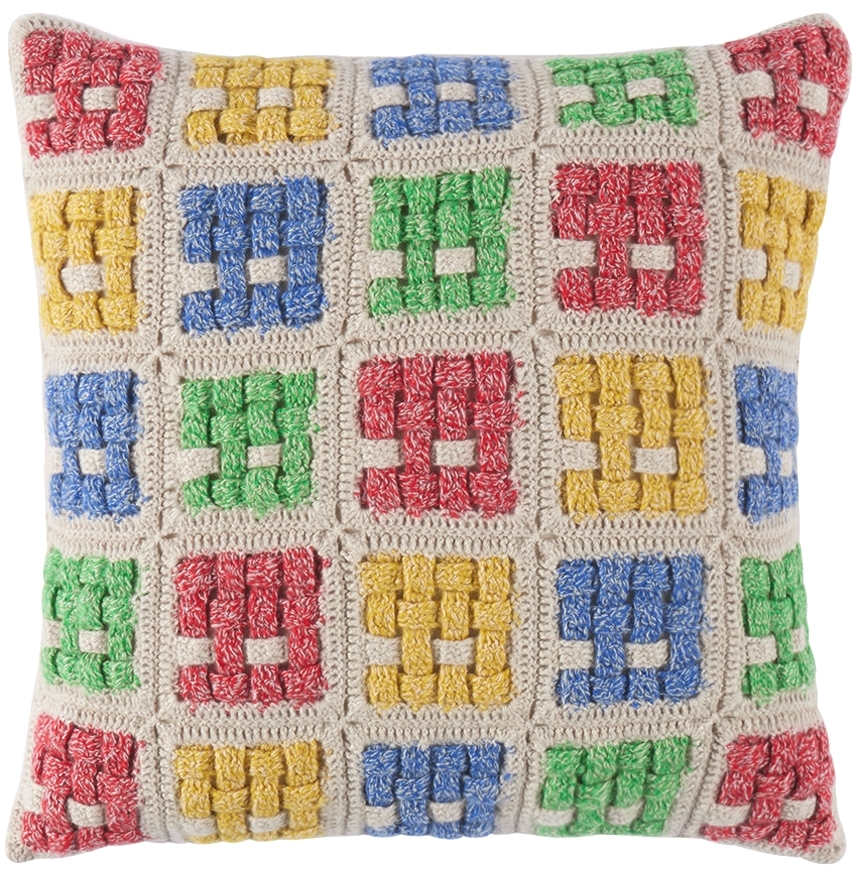 The Elder Statesman White Basket Crochet Cushion