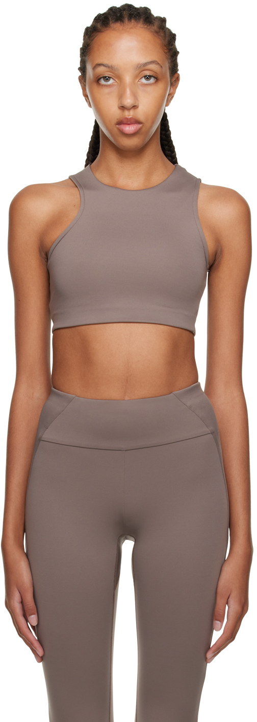 Gray Asymmetric Crop Sport Bra