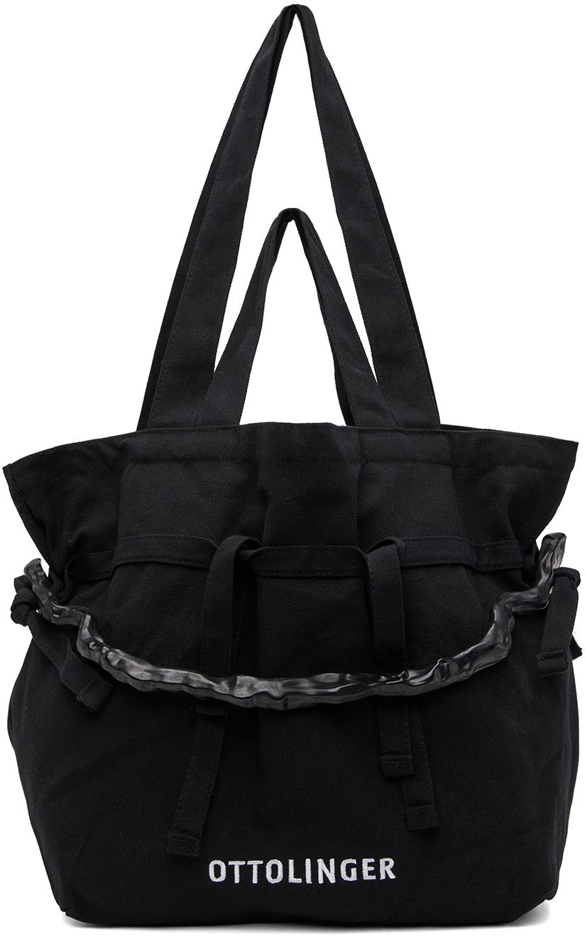 Ottolinger: Black Self-Tie Tote Bag | SSENSE Canada