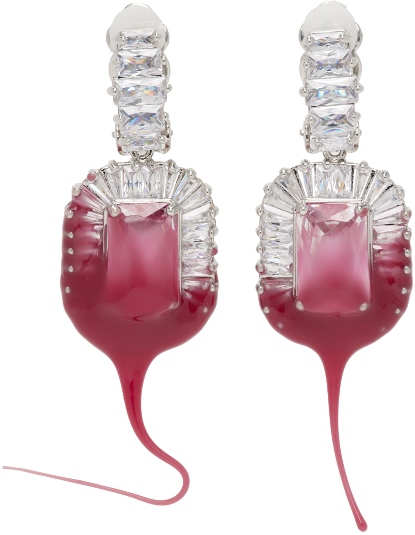 Ottolinger Pink Crystal Dip Earrings In Fuchsia Fuhsia