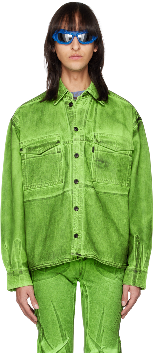 Ottolinger Green Oversized Denim Jacket In Jasmine Green/black