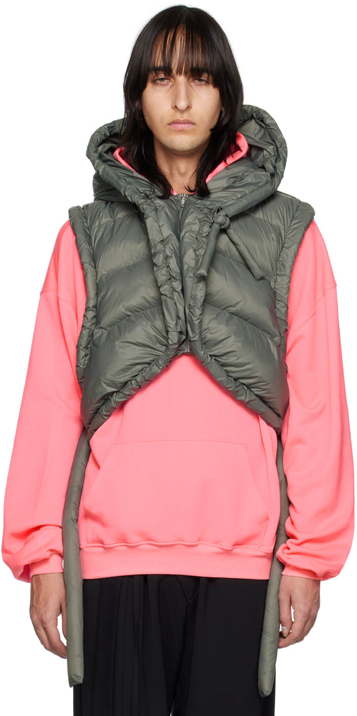 Ottolinger: Gray Hooded Puffer Vest | SSENSE