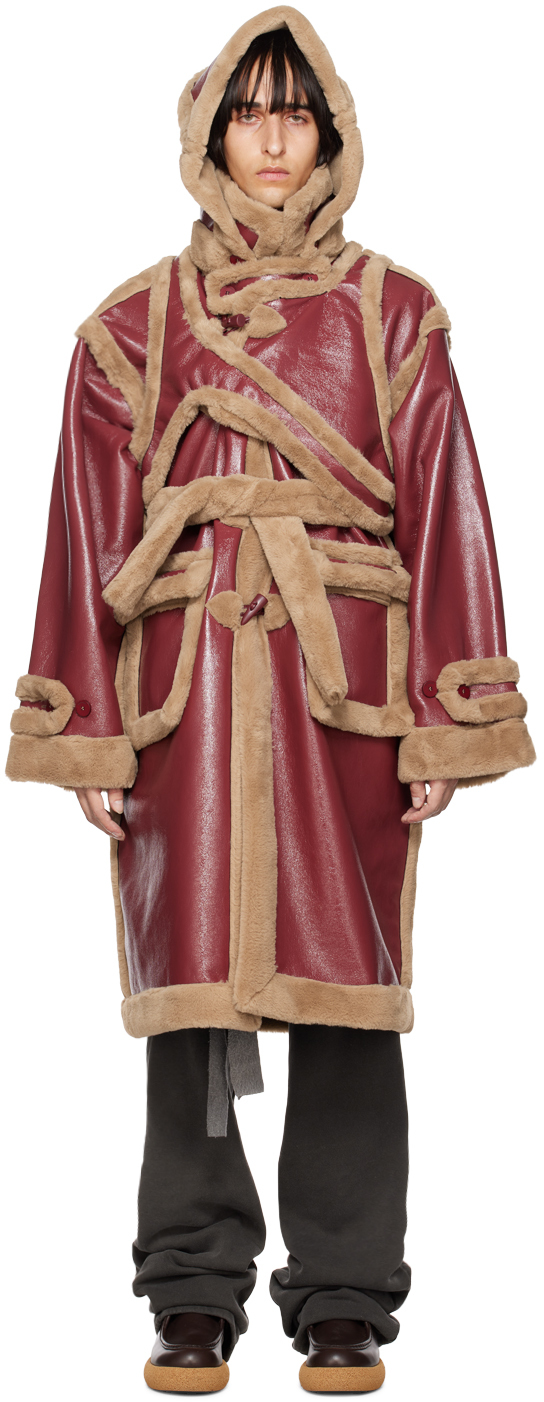 Ottolinger Burgundy Wrap Faux-shearling Coat In Red