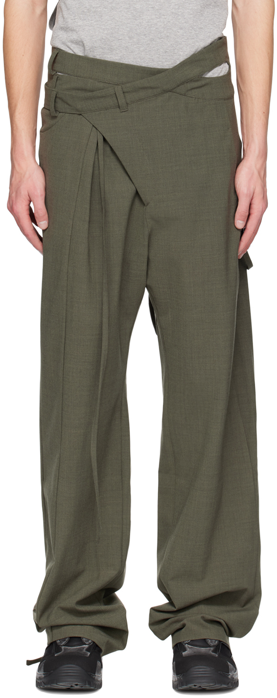 Ottolinger Green Signature Wrap Suit Trousers In Green Melange Grenme