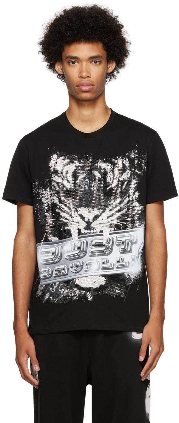 Hula hoop Espíritu dominio Black Print T-Shirt by Just Cavalli on Sale