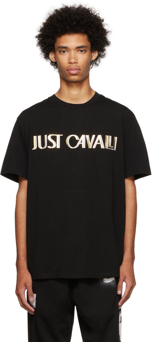 Cavalli: Black Bonded T-Shirt |