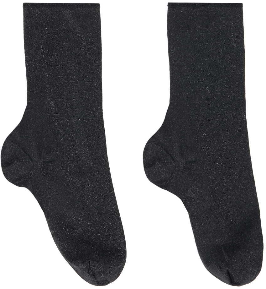 Wolford Black Stardust Socks In 9836 Black/ Pewter