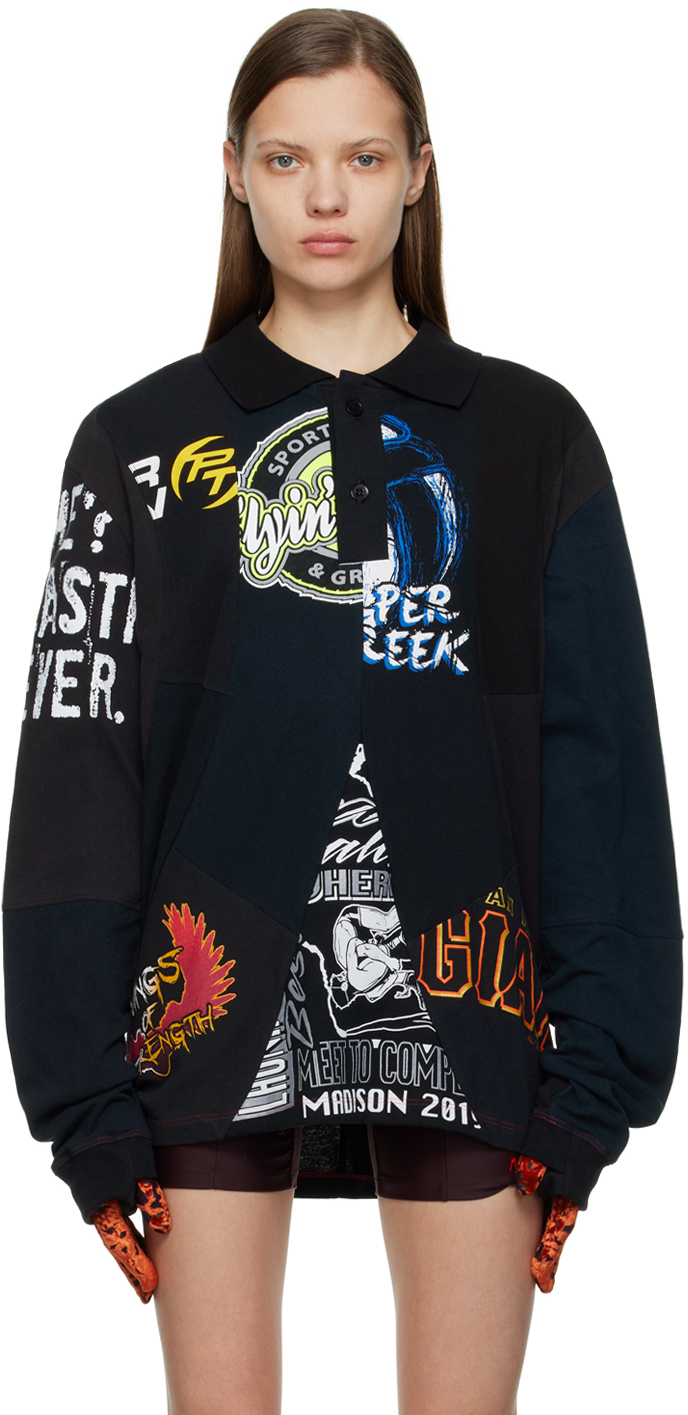 Marine Serre: Black Regenerated Polo | SSENSE UK