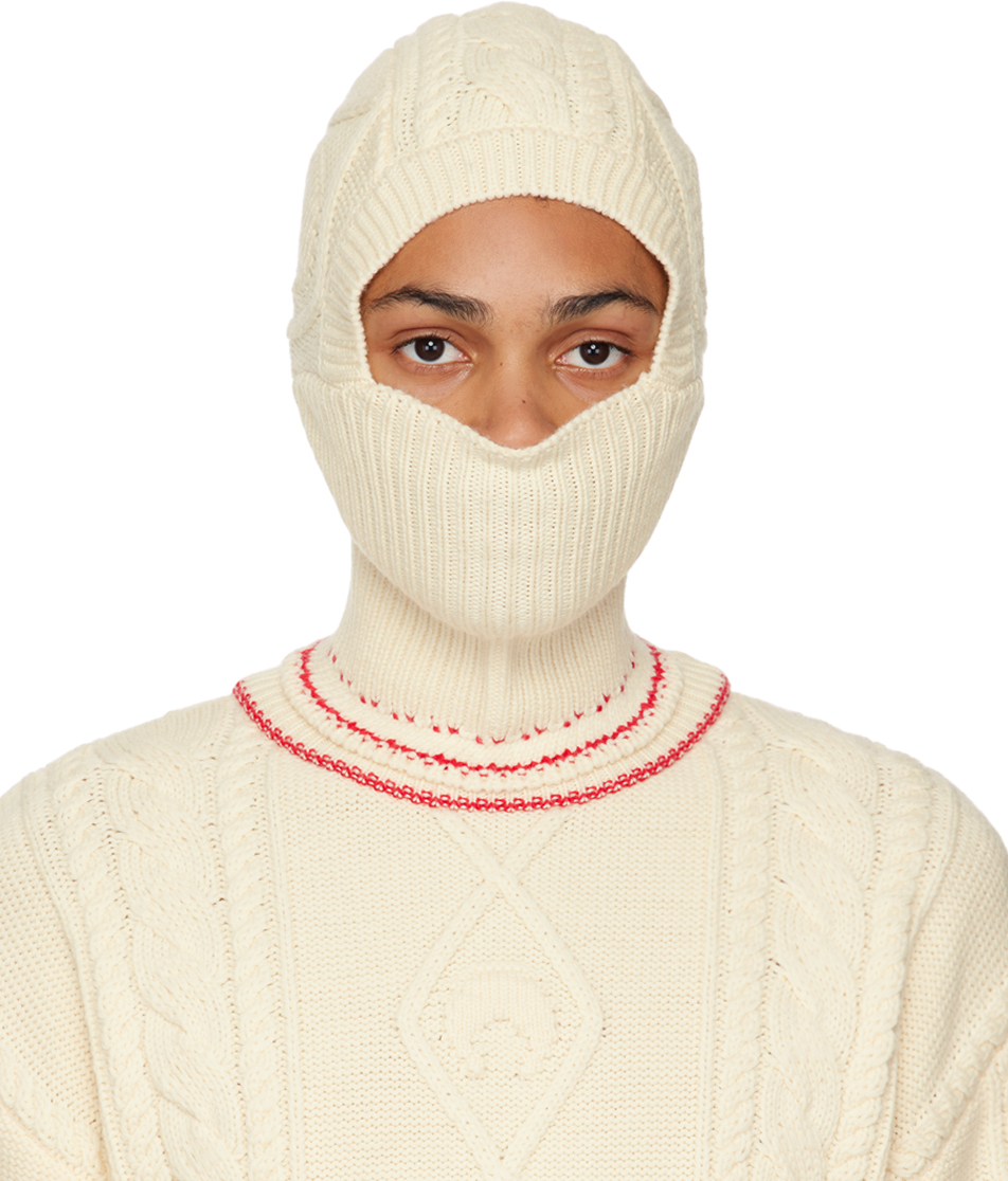 Off-White Cable Knit Balaclava by Marine Serre on Sale