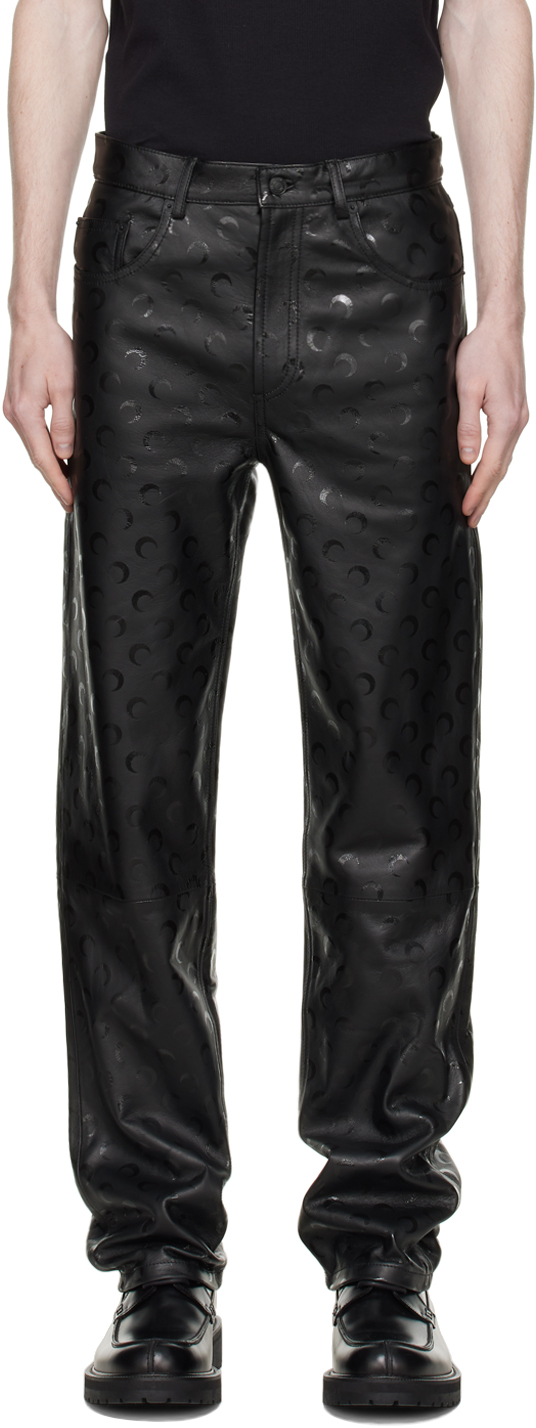Marine Serre: Black Gold Line Moon Leather Trousers | SSENSE