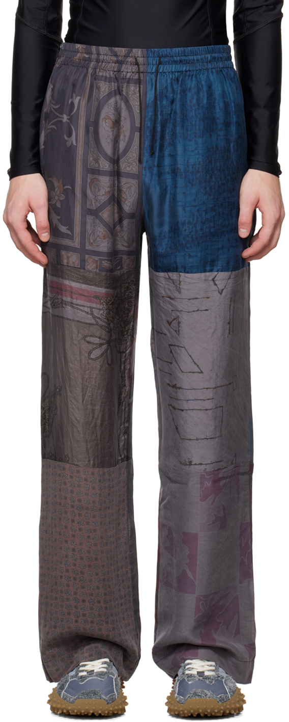 Marine Serre Gray Anthropoda Silk Scarves Lounge Pants