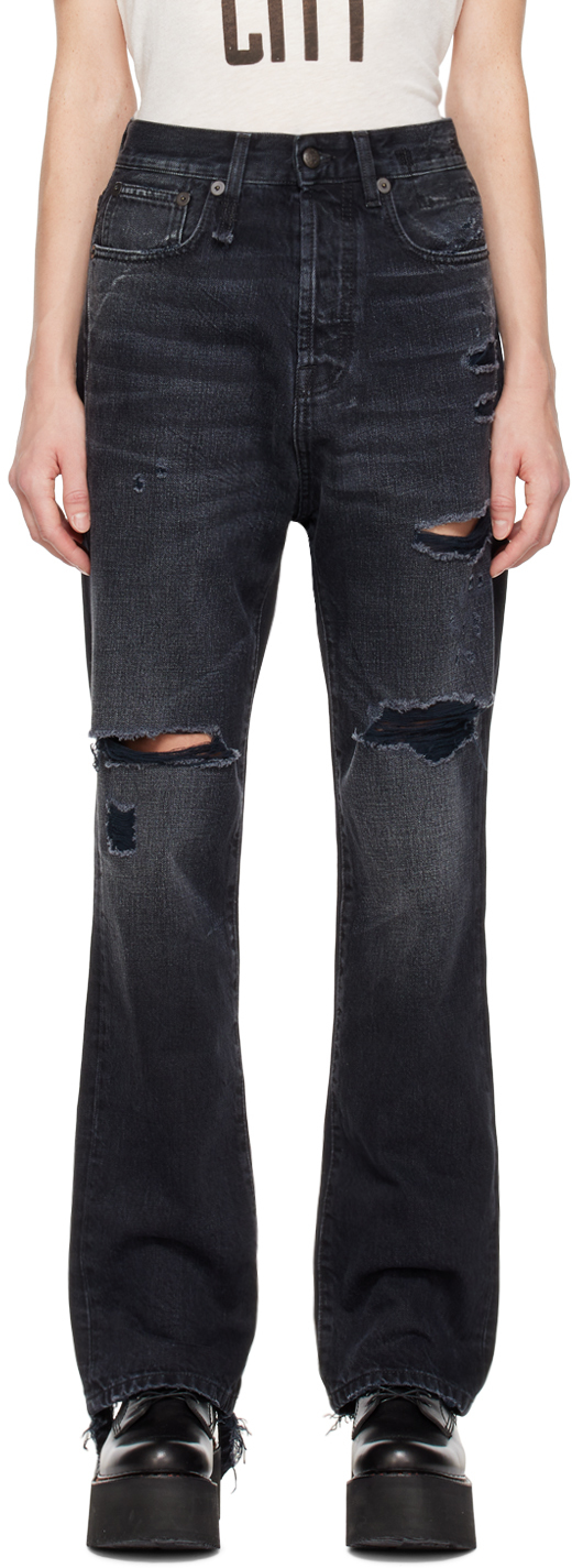 R13 Izzy Distressed Tailored Drop Straight Leg Jeans In Jake Black