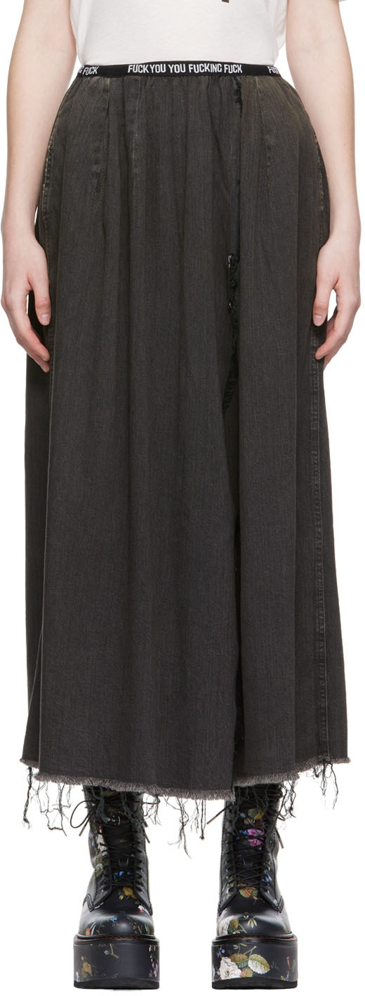 R13 Black Japanese Denim Midi Skirt