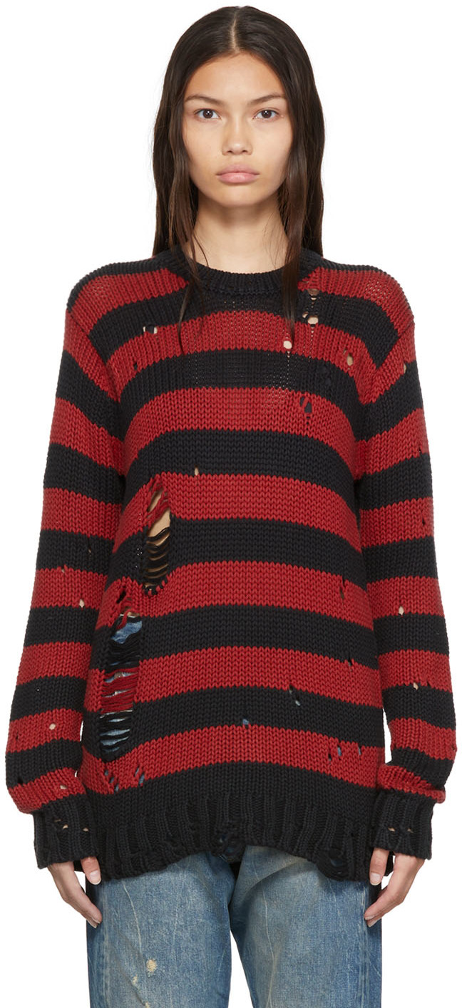 R13 Red & Black Shredded Grunge Sweater