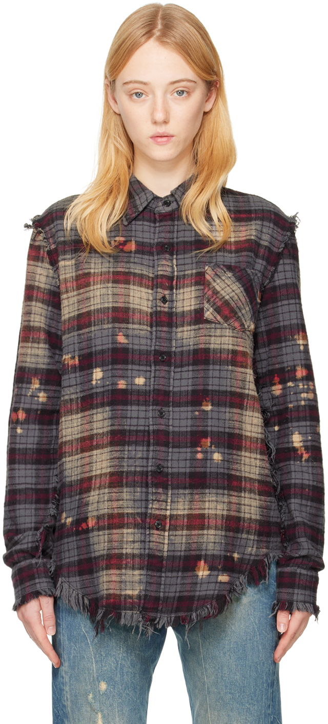 Chemise Desigual Grise à Carreaux & Graffitis - Taille XL - Occasion Très Bon État
