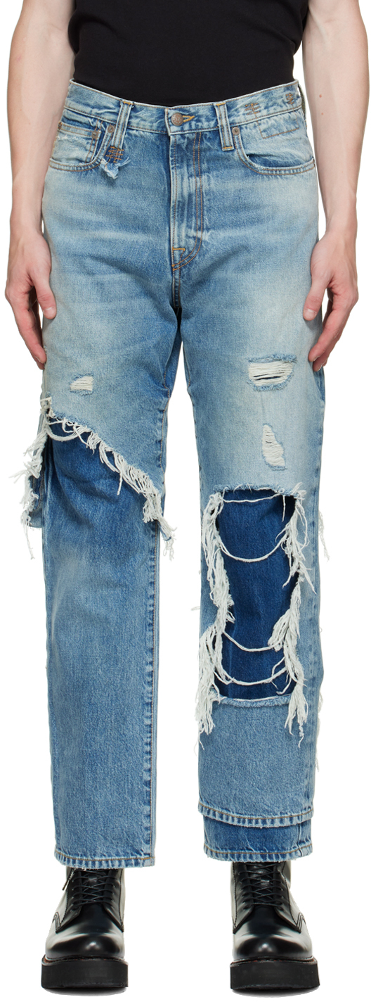 Blue Double Layered Jeans by R13 on Sale
