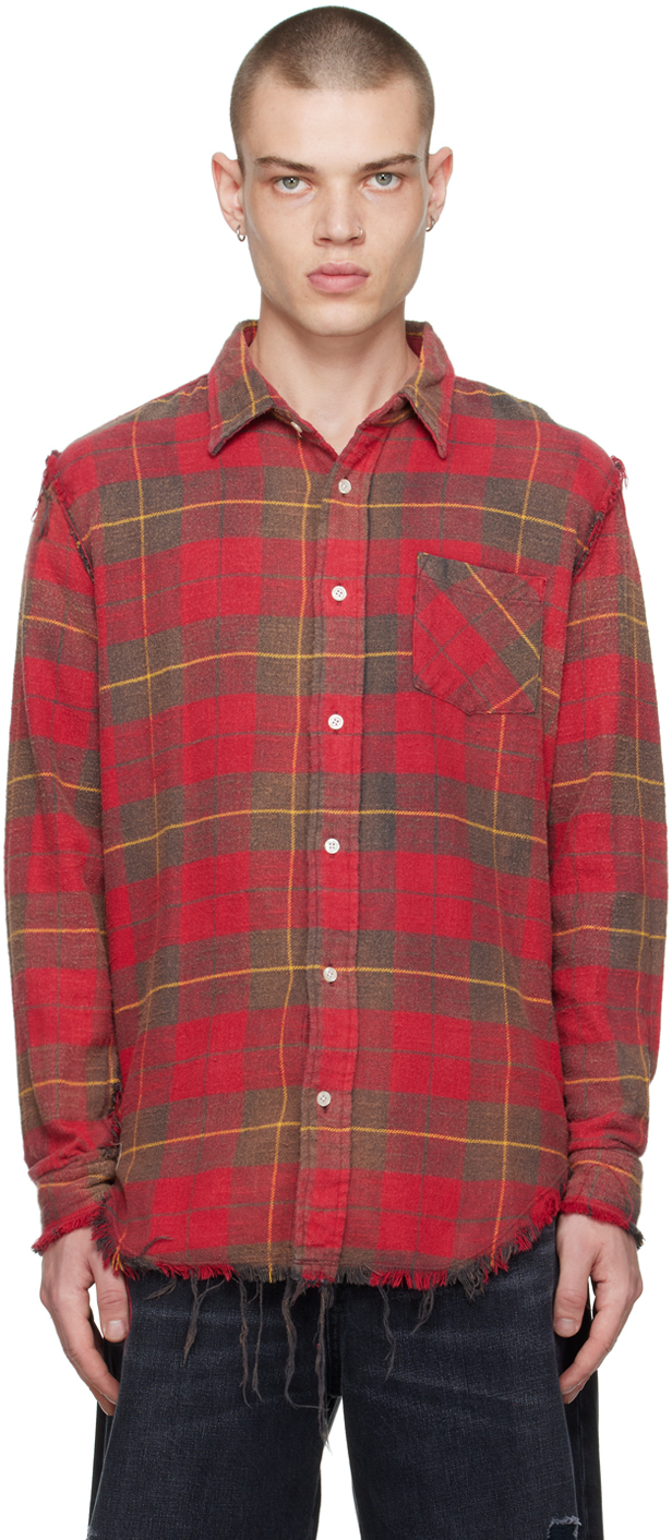 Red Shredded Seam Shirt by R13 on Sale