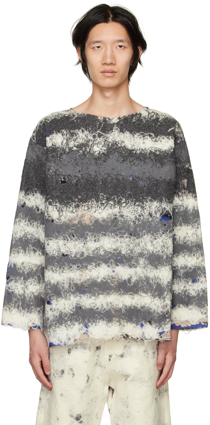 Shop Vitelli Gray & White Striped Sweater In Smoke On