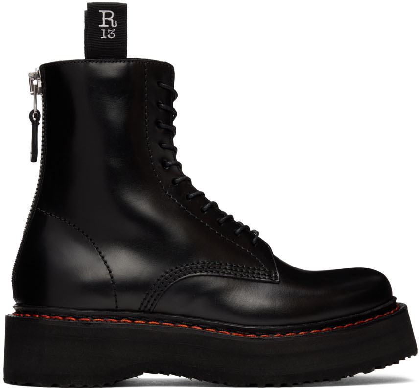 Black Single Stack Lace-Up Boots by R13 