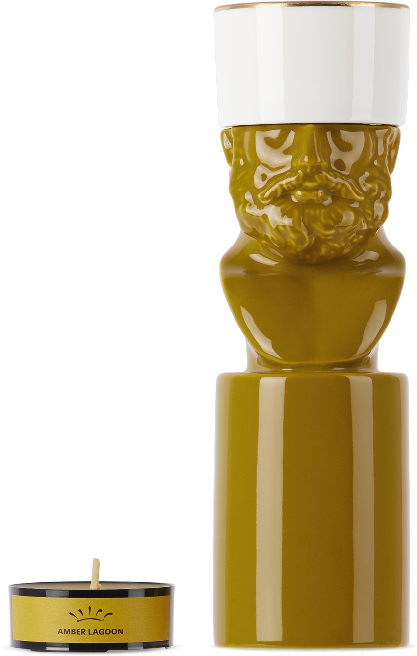 Ginori 1735 Khaki Il Letterato & Amber Lagoon Candelabra In Amber Lagoon