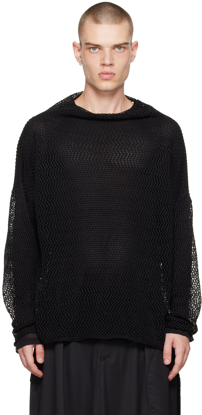 Black Open Knit Sweater by Sulvam on Sale