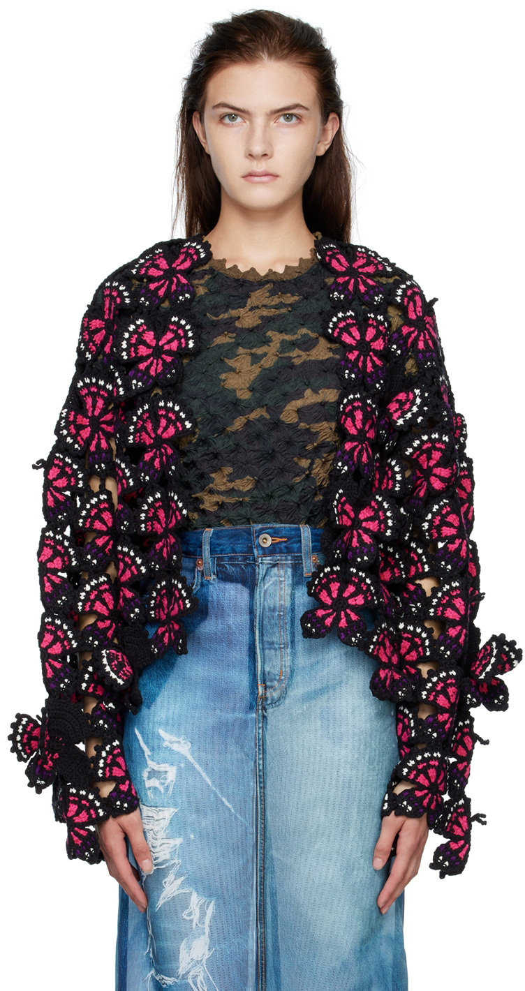 Doublet Black & Pink Butterfly Cardigan