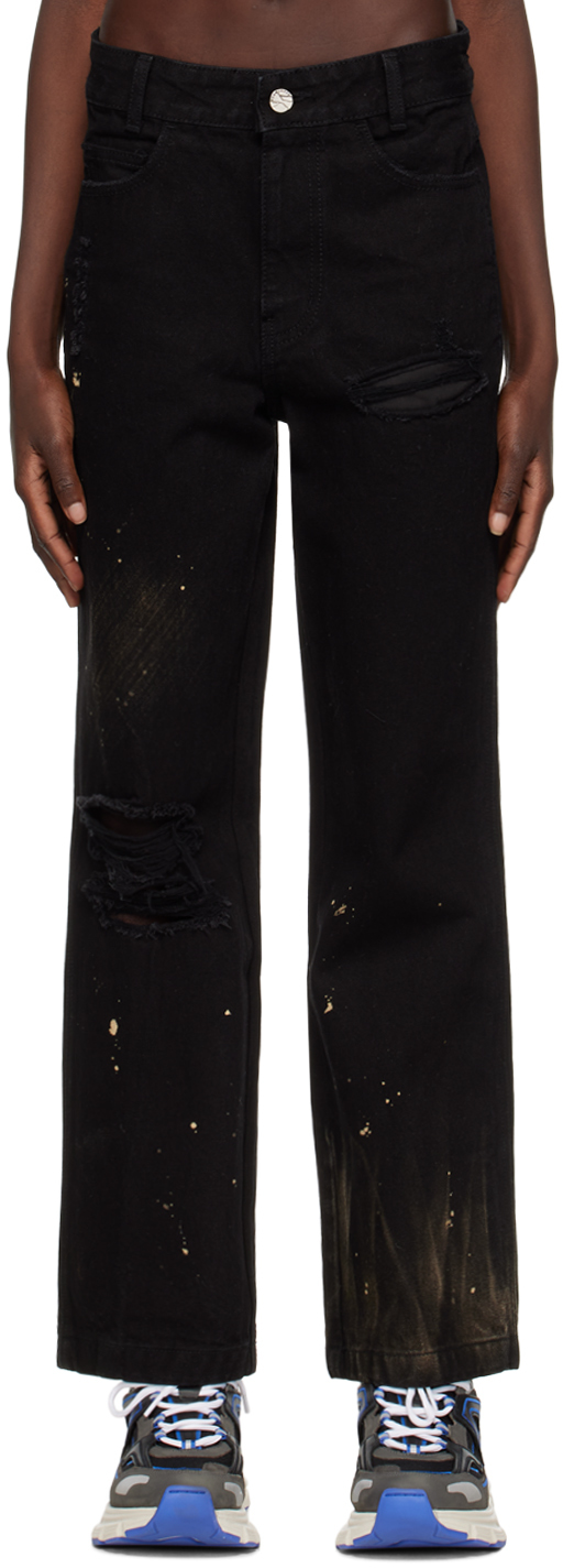 Ader Error Black Bleached Low-rise Jeans