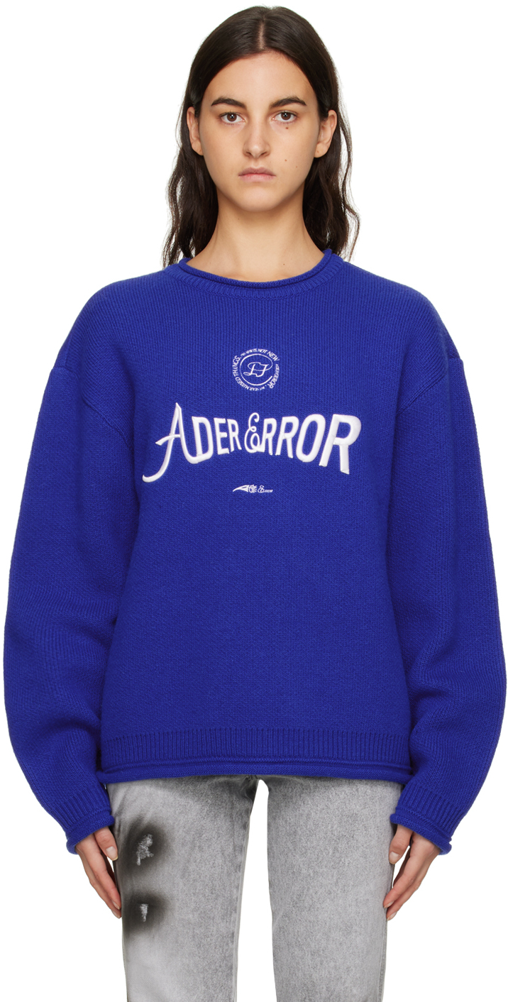 Ader Error Blue Embroidered Sweater