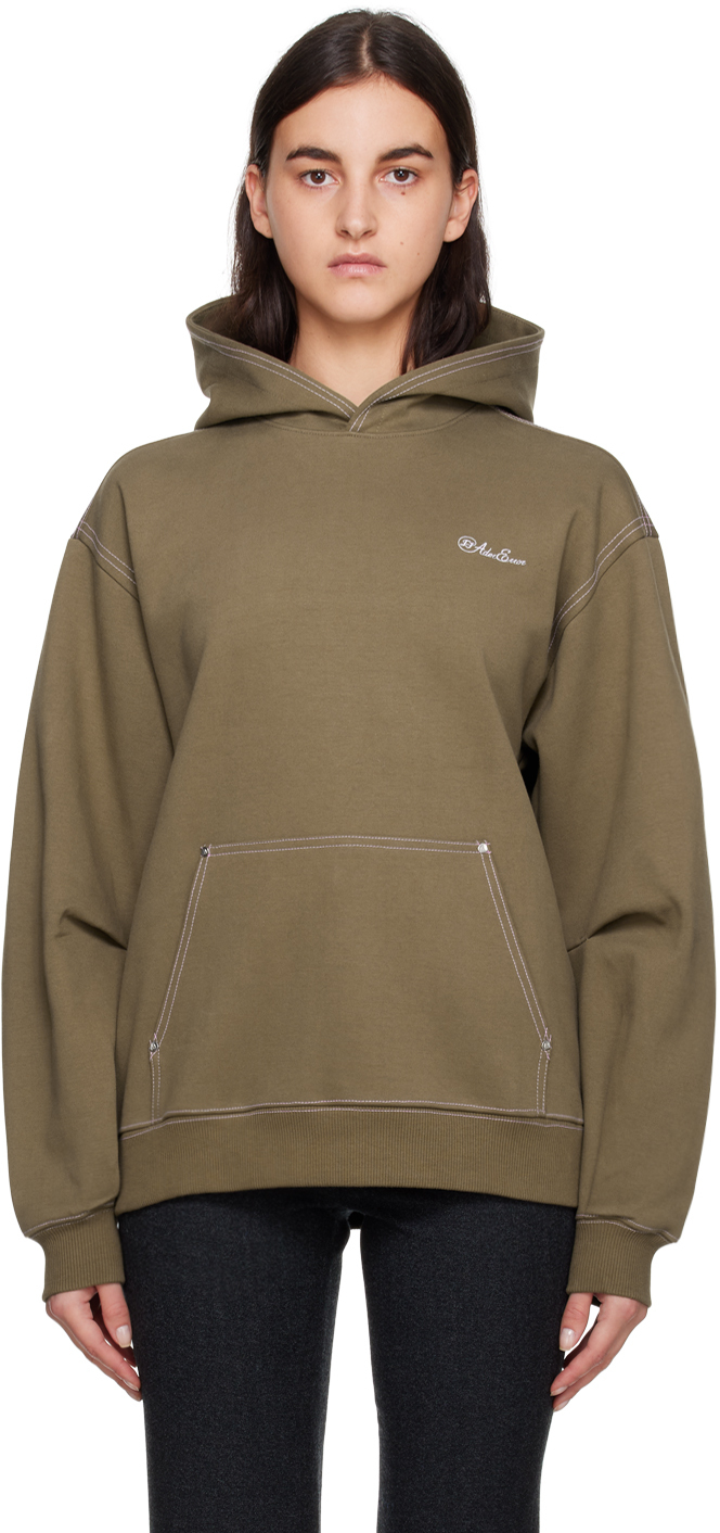 ADER error: Khaki Contrast Stitch Hoodie | SSENSE UK