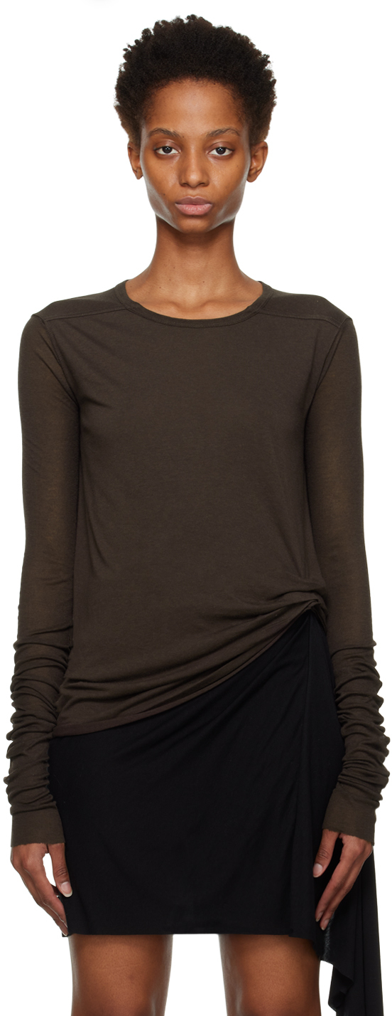 Brown Draped Long Sleeve T-Shirt