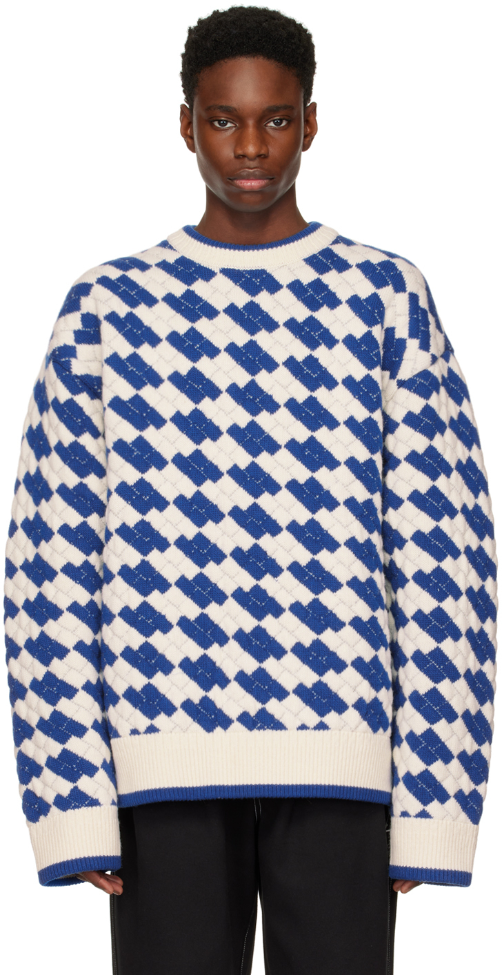 ADER error: Blue & White Tenit Sweater | SSENSE UK