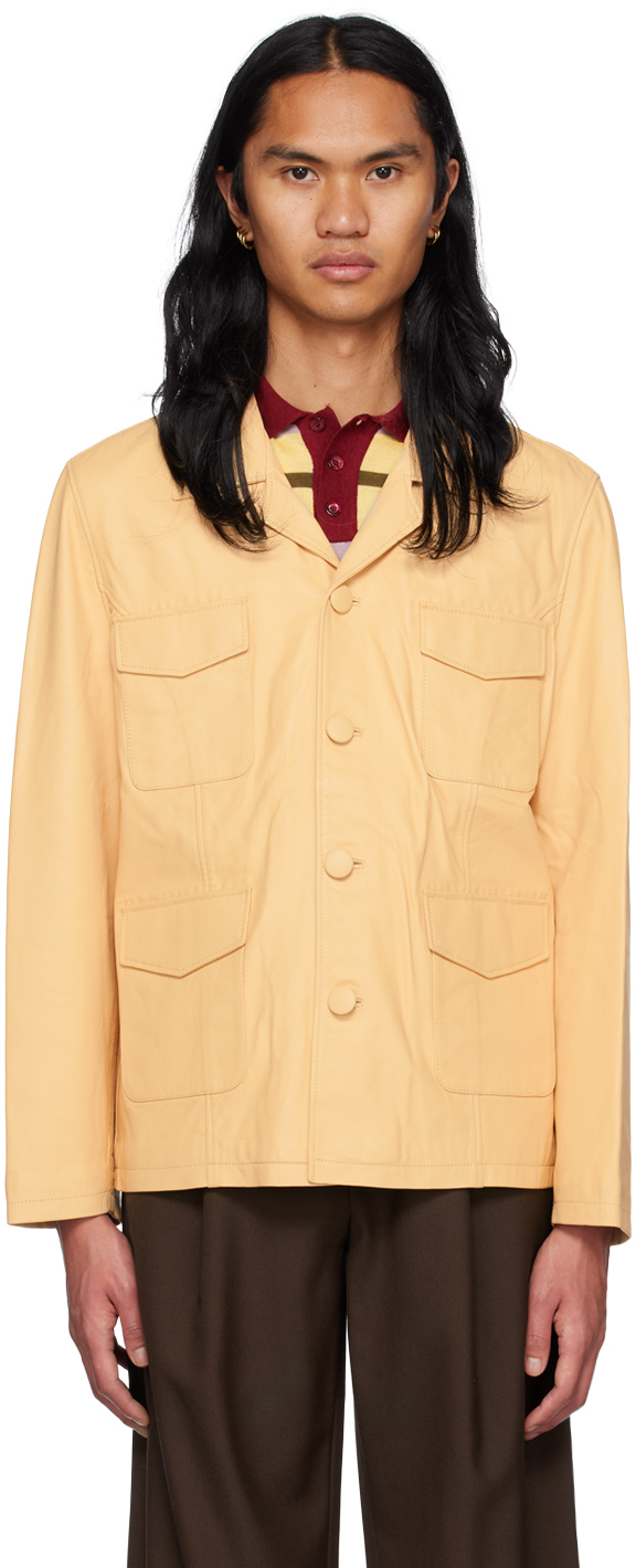 Lukhanyo Mdingi Yellow Button Leather Jacket