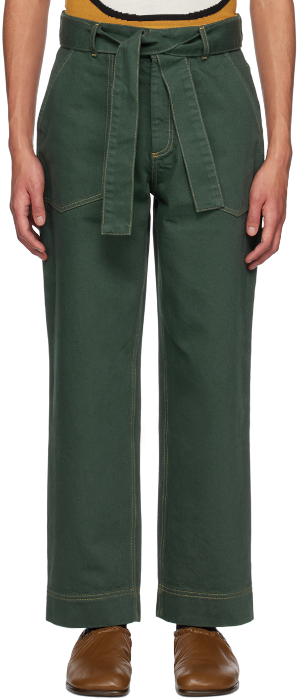 LUKHANYO . MDINGI Belted cotton-twill straight-leg pants