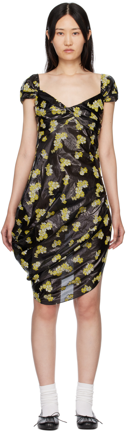 Black Floral Jacquard Midi Dress