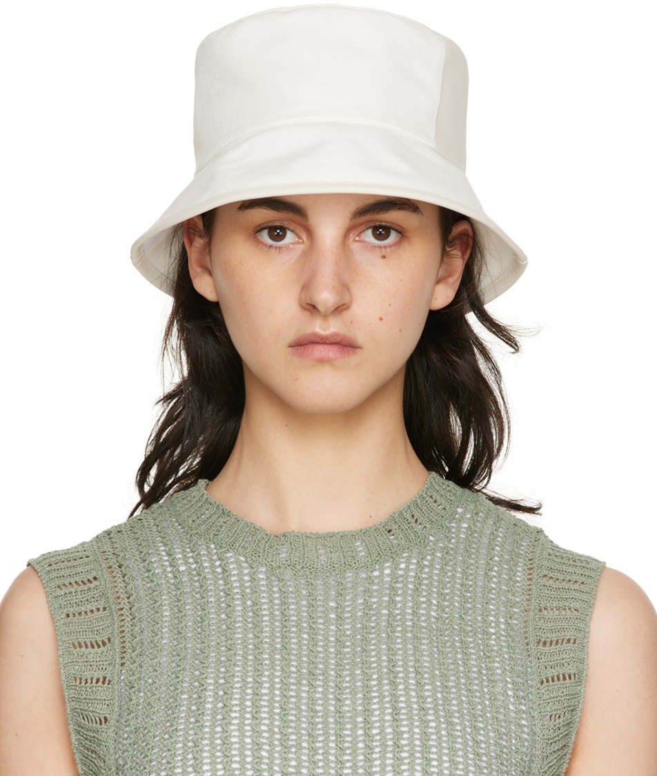Rag & Bone Ellis Leather & Organic Cotton Bucket Hat In White | ModeSens