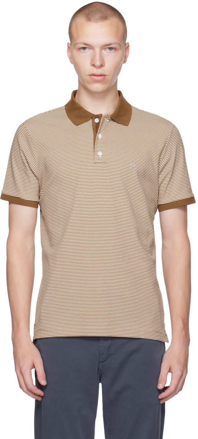 Brown & White Interlock Striped Polo